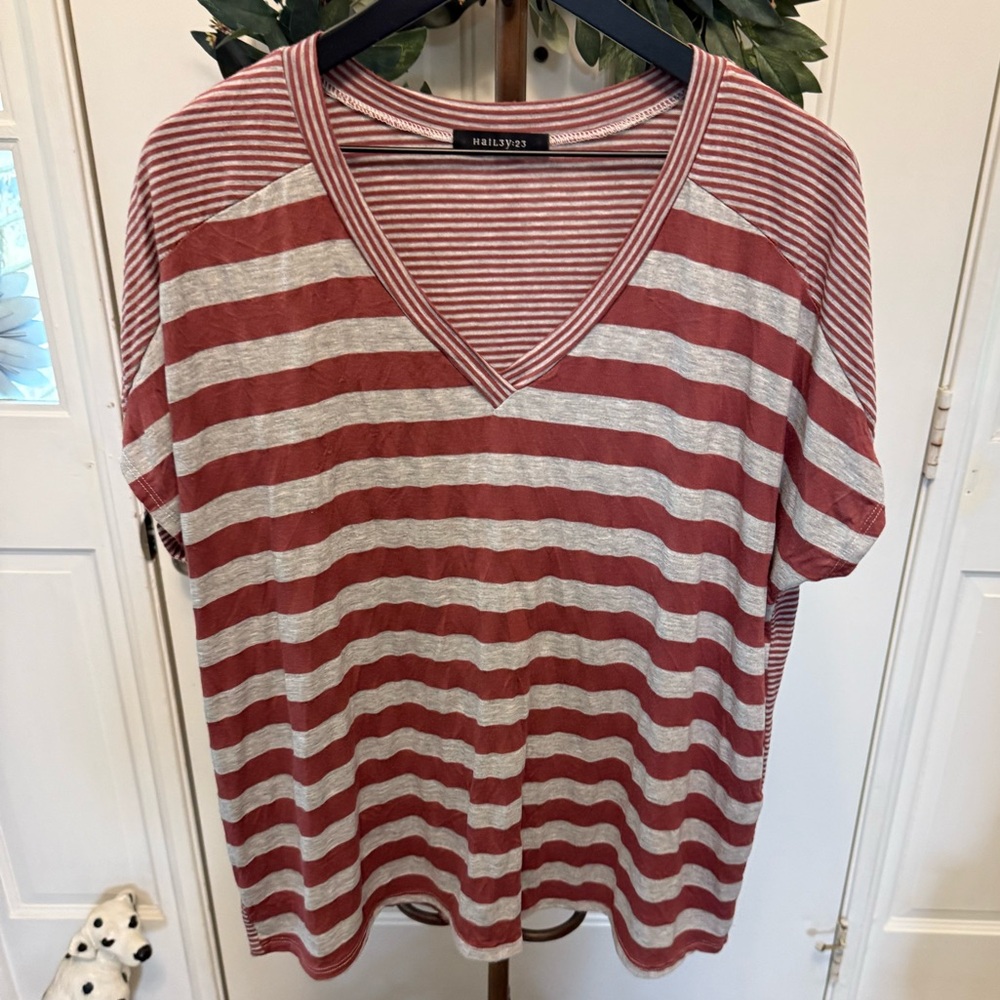 Hailey:23 Jalaina Mixed Stripe Soft Jersey Knit Shirt SS 2X